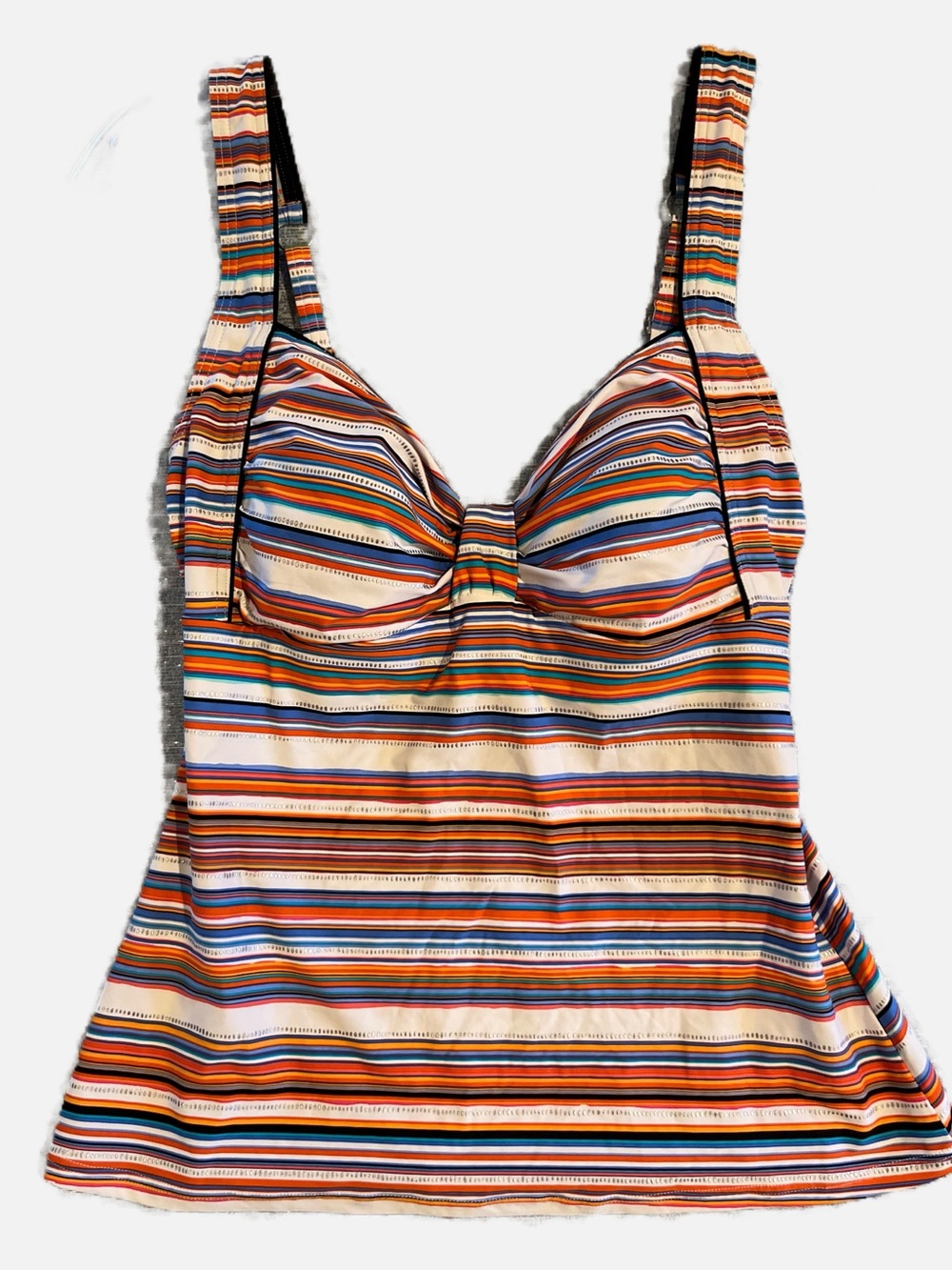 Captiva Striped Multi-Color Women’s Tankini Swim Top Textured Silver Details M